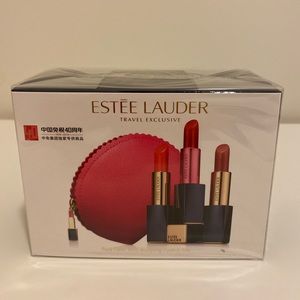 Estée Lauder full size lipstick with makeup bag